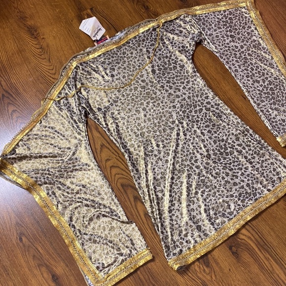 🌷 Beautiful 🌷 Extravagant Bell Sleeve Gold Sequin Leopard Dress From Egypt NWT - Picture 5 of 12